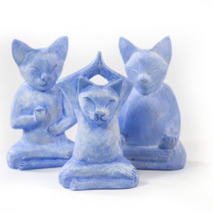 Yoga Cats Wooden Statues mini at Gaia-Center in Cyprus.