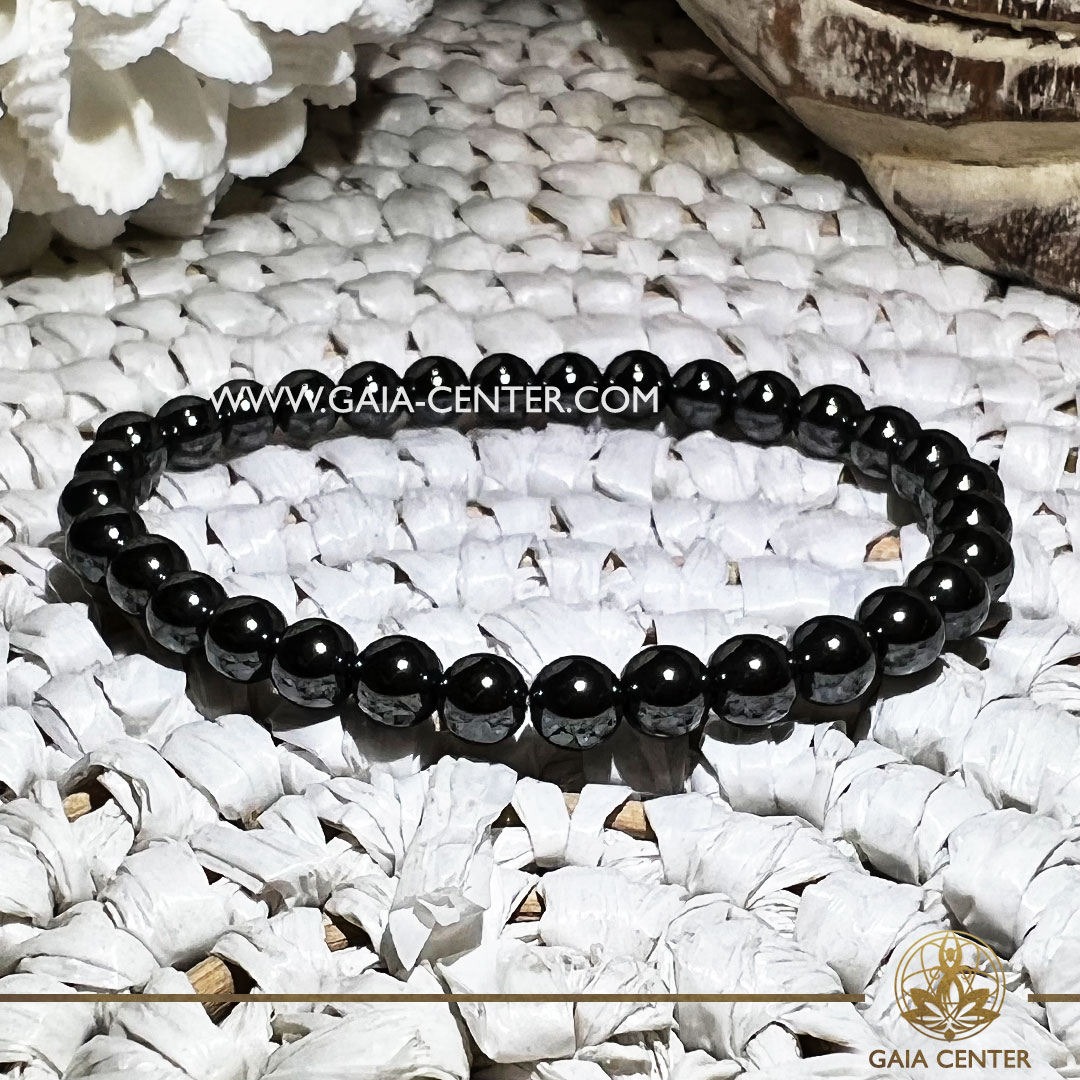 Crystal Bracelet Hematite with Elastic string- made with 6mm gemstone beads. Crystal and Gemstone Jewellery Selection at Gaia Center Crystal Shop in Cyprus. Order crystals online, Cyprus islandwide delivery: Limassol, Larnaca, Paphos, Nicosia. Europe and Worldwide shipping.