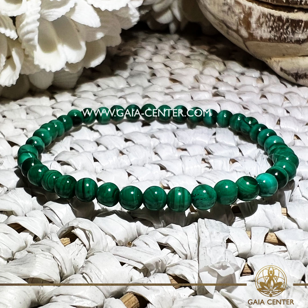 Crystal Bracelet Malachite with Elastic string- made with 4mm gemstone beads. Crystal and Gemstone Jewellery Selection at Gaia Center Crystal Shop in Cyprus. Order crystals online, Cyprus islandwide delivery: Limassol, Larnaca, Paphos, Nicosia. Europe and Worldwide shipping.