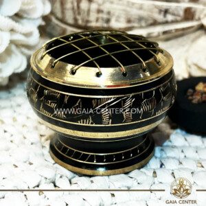Brass incense burner is ideal for burning loose incense or resins. Selection of incense burners, aroma resins and smudge sticks for ceremonies and rituals at GAIA CENTER Crystals Incense shop in Cyprus.
