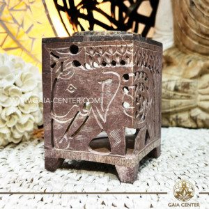 Essential Oil Burner or Wax Melt Burner - Elephant Soapstone Natural Brown & White colors style. Aroma diffusers and oil burners selection ​at Gaia Center Crystals Incense shop in Cyprus. Order online: Cyprus islandwide delivery: Limassol, Paphos, Nicosia, Larnaca