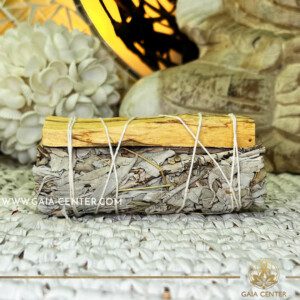 White Sage & Palo Santo Smudge Stick |10cm| Californian white Sage Smudge stick bundles for smudging ceremonies and space clearing at Gaia Center | Crystals and Incense shop in Cyprus. Order online, Cyprus islandwide delivery: Limassol, Paphos, Larnaca, Nicosia. Europe and worldwide shipping.