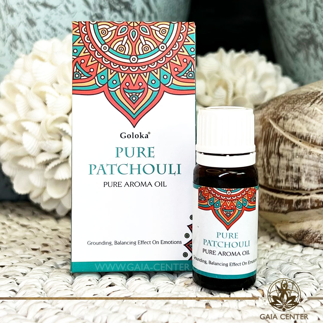 Pure Aroma Oil Blend Patchouli 10ml. Goloka brand. For Aroma diffusers and oil burners. Gaia Center Crystals & Aroma Shop in Cyprus. Order essentail aroma oils online: Cyprus islandwide delivery: Limassol, Nicosia, Paphos, Larnaca. Europe and worldwide shipping.