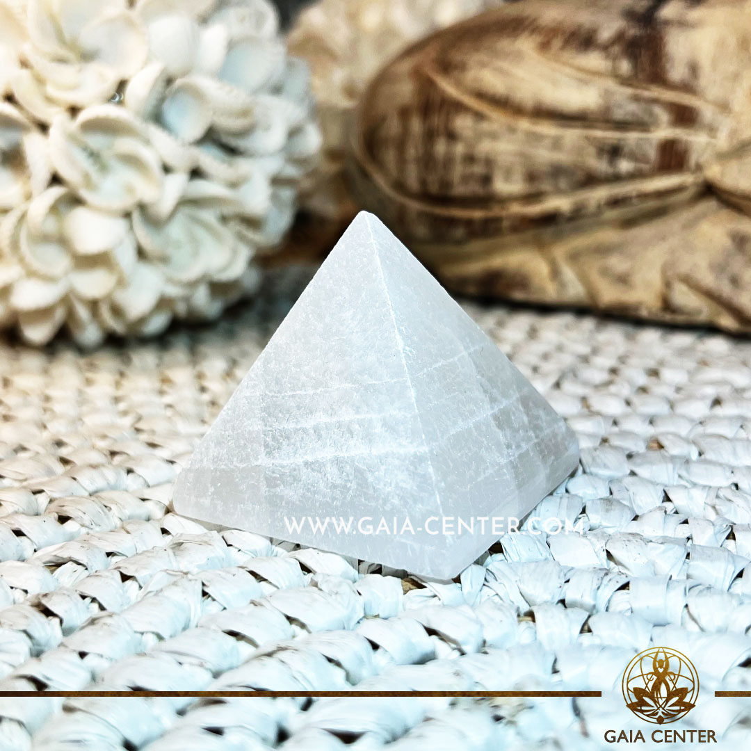 White Selenite crystal pyramid 4cm small polished. Crystal points, towers and obelisks selection at Gaia Center Crystal shop in Cyprus. Order crystals online, Cyprus islandwide delivery: Limassol, Larnaca, Paphos, Nicosia. Europe and Worldwide shipping.