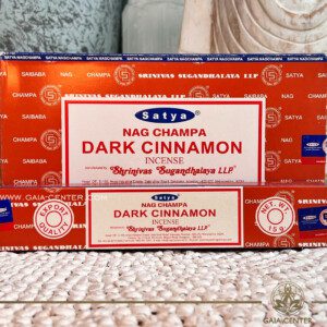 Aroma Incense Sticks Dark Cinnamon Nag Champa fragrance by Satya brand. 15grams incense pack. Selection of natural incense sticks at GAIA CENTER | Crystals and Incense aroma shop in Cyprus. Order incense sticks and aroma burners online, Cyprus islandwide delivery: Nicosia, Paphos, Limassol, Larnaca