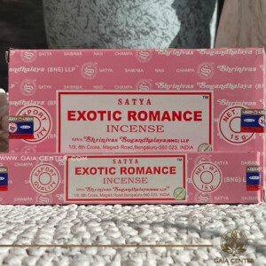 Aroma Incense Sticks Exotic Romance fragrance by Satya brand. 15grams incense pack. Selection of natural incense sticks at GAIA CENTER | Crystals and Incense aroma shop in Cyprus. Order incense sticks and aroma burners online, Cyprus islandwide delivery: Nicosia, Paphos, Limassol, Larnaca