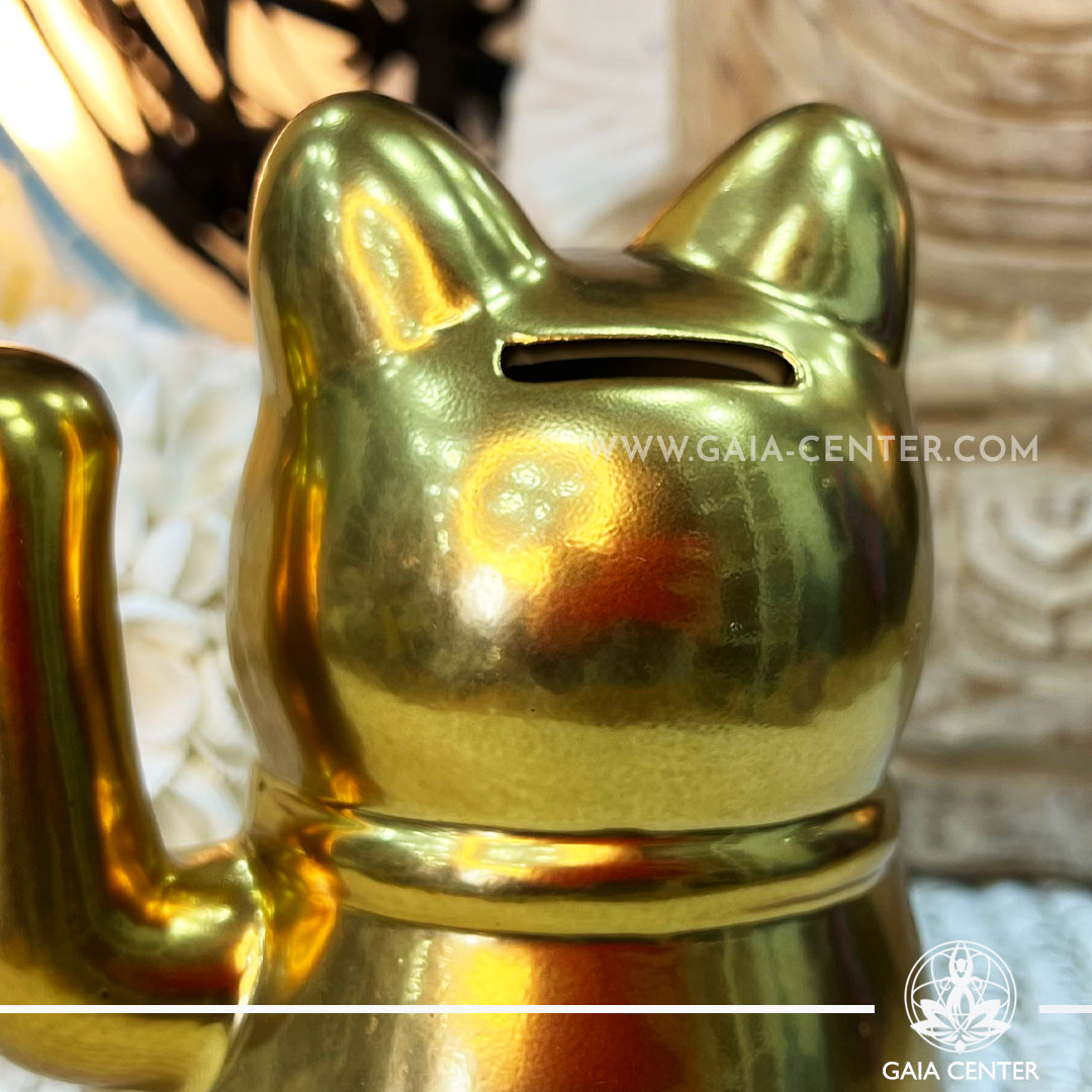 Feng Shui Cat Money Box Gold 6inch at Gaia Center in Cyprus.