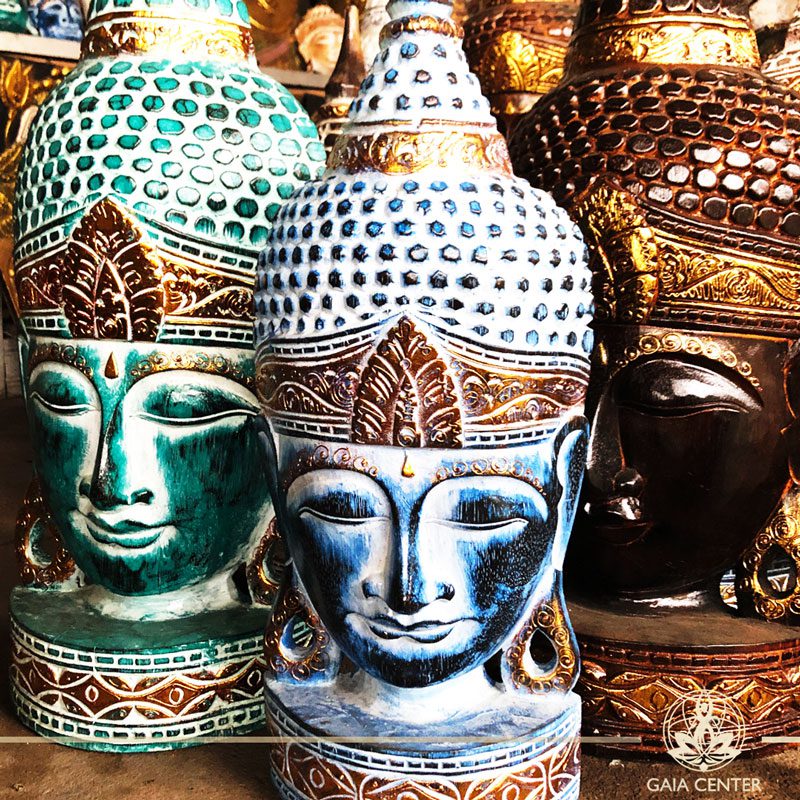 Buddha Statue Face set in turquoise, blue, brown and gold colors. Spiritual items at Gaia Center in Cyprus. Cyprus and International Shipping.