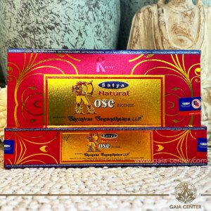 Satya Natural Rose Aroma Incense Sticks. 15g incense sticks in a pack. Order online at Gaia Center | Aroma Incense and Crystal Shop in Cyprus. Cyprus islandwide delivery: Limassol, Nicosia, Larnaca, Paphos. Europe & Worldwide delivery.