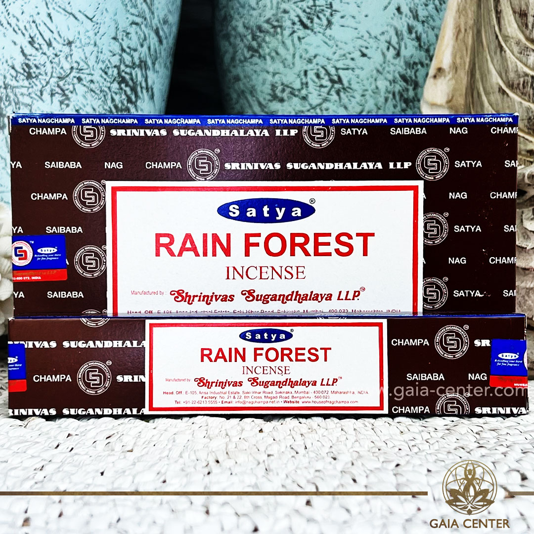 Natural Aroma Incense Sticks Rain Forest by Satya. 15g incense sticks in a pack. Order online at Gaia Center | Aroma Incense Shop in Cyprus. Cyprus islandwide delivery: Limassol, Nicosia, Larnaca, Paphos. Europe & Worldwide delivery.