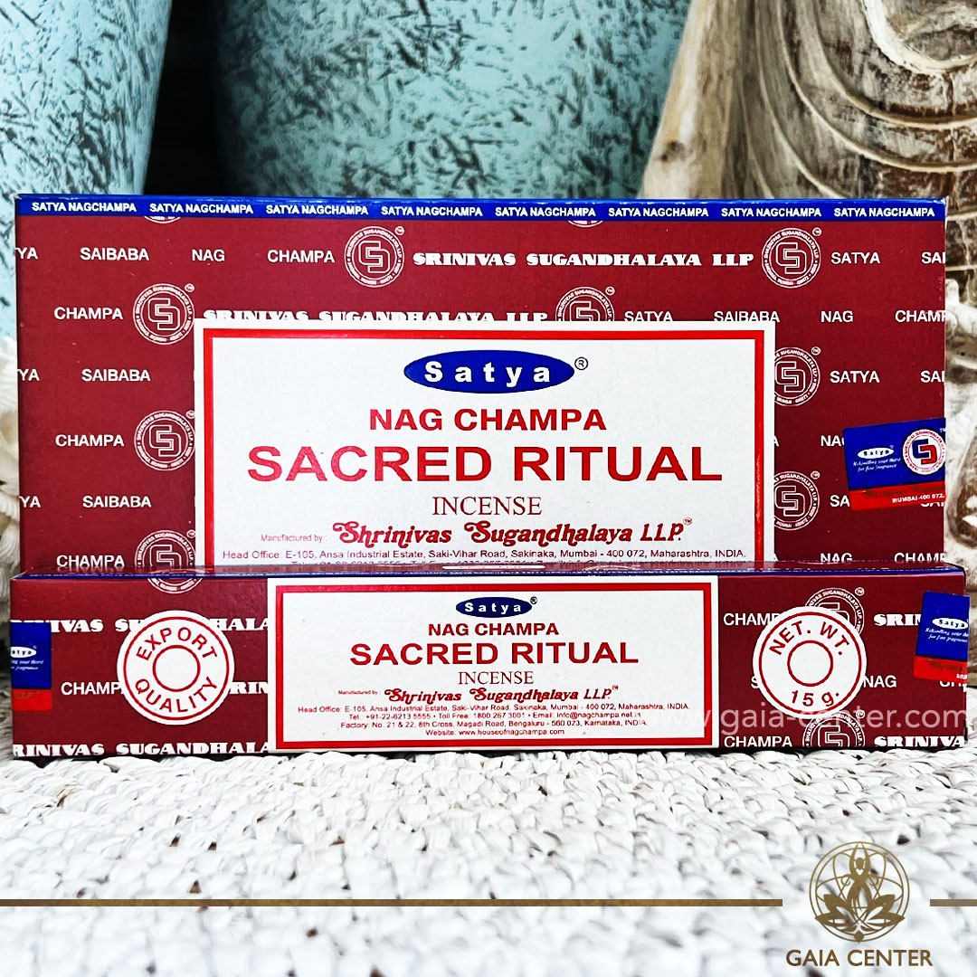 Natural Aroma Incense Sticks Sacred Ritual Nag Champa by Satya. 15g incense sticks in a pack. Order online at Gaia Center | Aroma Incense Shop in Cyprus. Cyprus islandwide delivery: Limassol, Nicosia, Larnaca, Paphos. Europe & Worldwide delivery.