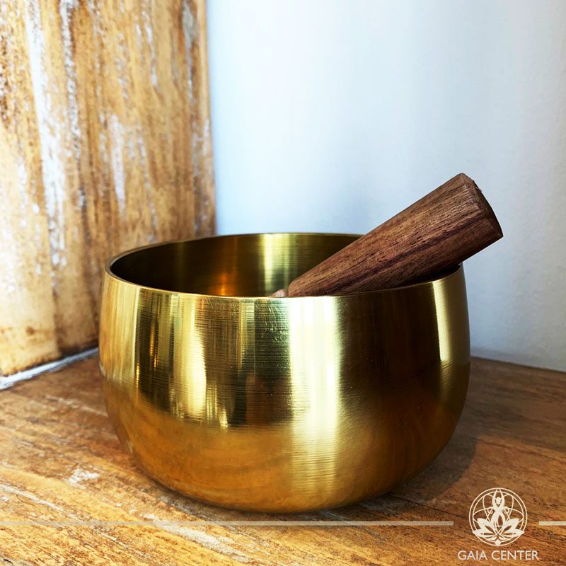 Singing Bowl Tibetan brass with a wooden stick at Gaia Center in Cyprus. Cyprus and International shipping.