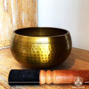 Tibetan Singing Bowl hand beaten with a wooden stick at Gaia Center in Cyprus. Cyprus and International shipping.