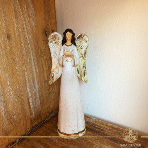 Angel of Peace Statue - antique gold and white color finishing. Spiritual items at Gaia Center in Cyprus. Order online: https://www.gaia-center.com Cyprus and International Shipping.