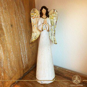 Angel of Prayer Statue - antique gold and white color finishing. Spiritual items at Gaia Center in Cyprus. Order online: https://www.gaia-center.com Cyprus and International Shipping.