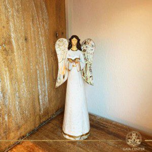 Angel of Wisdom Statue - antique gold and white color finishing. Spiritual items at Gaia Center in Cyprus. Order online: https://www.gaia-center.com Cyprus and International Shipping.