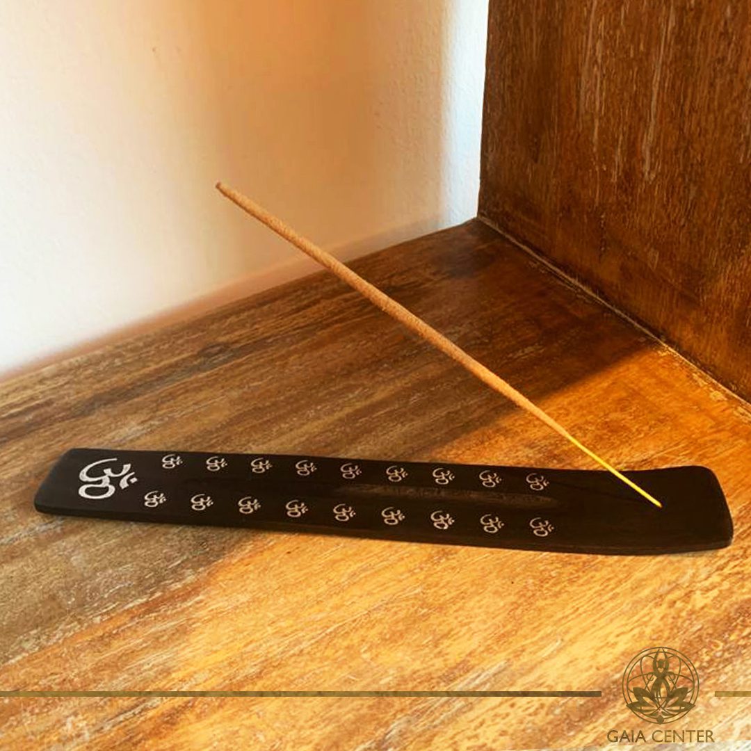 Ash catcher - incense stick holder wooden Om design. Selection of incense holders and incense burners at Gaia Center in Cyprus. Wholesale and retail options. Cyprus and Worldwide delivery, shop online: https://gaia-center.com