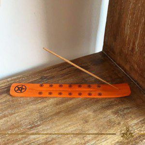 Ash catcher - incense stick holder wooden star pentagram orange color design. Selection of incense holders and incense burners at Gaia Center in Cyprus. Wholesale and retail options. Cyprus and Worldwide delivery, shop online: https://gaia-center.com