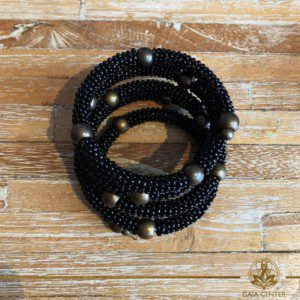 Jewellery items beaded bracelet black color design. Summer essential jewellery at Gaia Center in Cyprus. Shop online at https://gaia-center.com. Cyprus and Worldwide shipping.