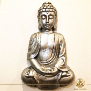 Buddha Meditating wall plaque with antique silver color finishing. Spiritual items at Gaia Center in Cyprus. Order online: https://www.gaia-center.com Cyprus and International Shipping.