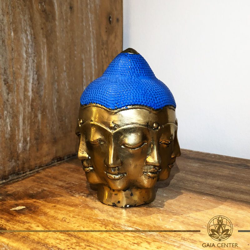 Buddha Head Multi Face - metal base with antique gold and blue color finishing. Spiritual items at Gaia Center in Cyprus. Order online: https://www.gaia-center.com Cyprus and International Shipping.