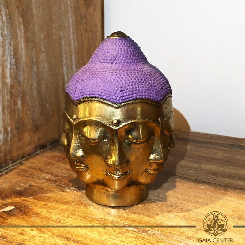 Buddha Head Multi Face - metal base with antique gold and purple color finishing. Spiritual items at Gaia Center in Cyprus. Order online: https://www.gaia-center.com Cyprus and International Shipping.