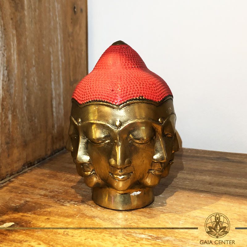 Buddha Head Multi Face - metal base with antique gold and red color finishing. Spiritual items at Gaia Center in Cyprus. Order online: https://www.gaia-center.com Cyprus and International Shipping.