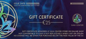 Gift Certificate 25 EUR value to purchase products and services by Gaia Center. Shop online or visit our store in Cyprus.