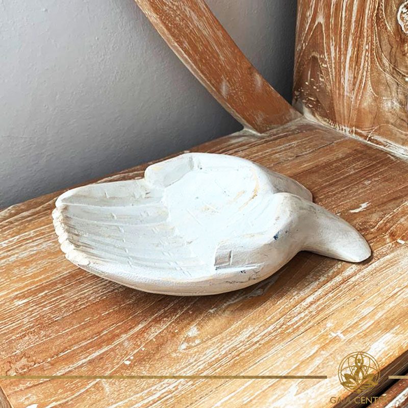 Hands wooden tray offering hands carved white wash design. Decor and spiritual items at Gaia Center in Cyprus. Shop online at https://gaia-center.com. Cyprus and Worldwide shipping.