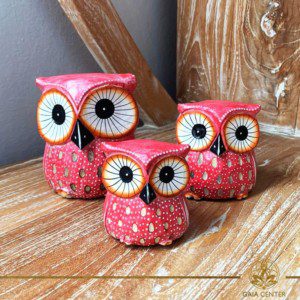 Owls wooden set hand carved white wash and pink and spiritual items at Gaia Center in Cyprus. Shop online at https://gaia-center.com. Cyprus and Worldwide shipping.