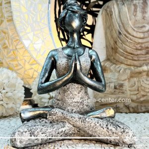 Yoga Lady Meditating Statue - Lotus pose and Hands in Namaste- casted lava sand with resin. Spiritual items at Gaia Center Crystal shop in Cyprus. Order online: https://gaia-center.com Cyprus and International Shipping.