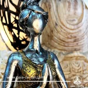 Yoga Lady Meditating Statue - Lotus pose and Hands in Namaste- casted lava sand with resin. Spiritual items at Gaia Center Crystal shop in Cyprus. Order online: https://gaia-center.com Cyprus and International Shipping.