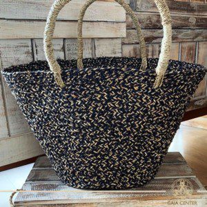 Natural black color straw bag. Summer essentials jewellery and bags at Gaia Center in Cyprus. Shop online at https://gaia-center.com. Cyprus and Worldwide shipping.