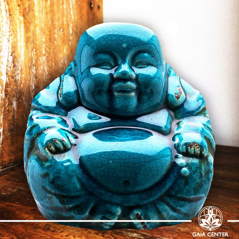 Chinese Buddha Statue. Antique Blue Ceramic design. Gaia Center | Cyprus.