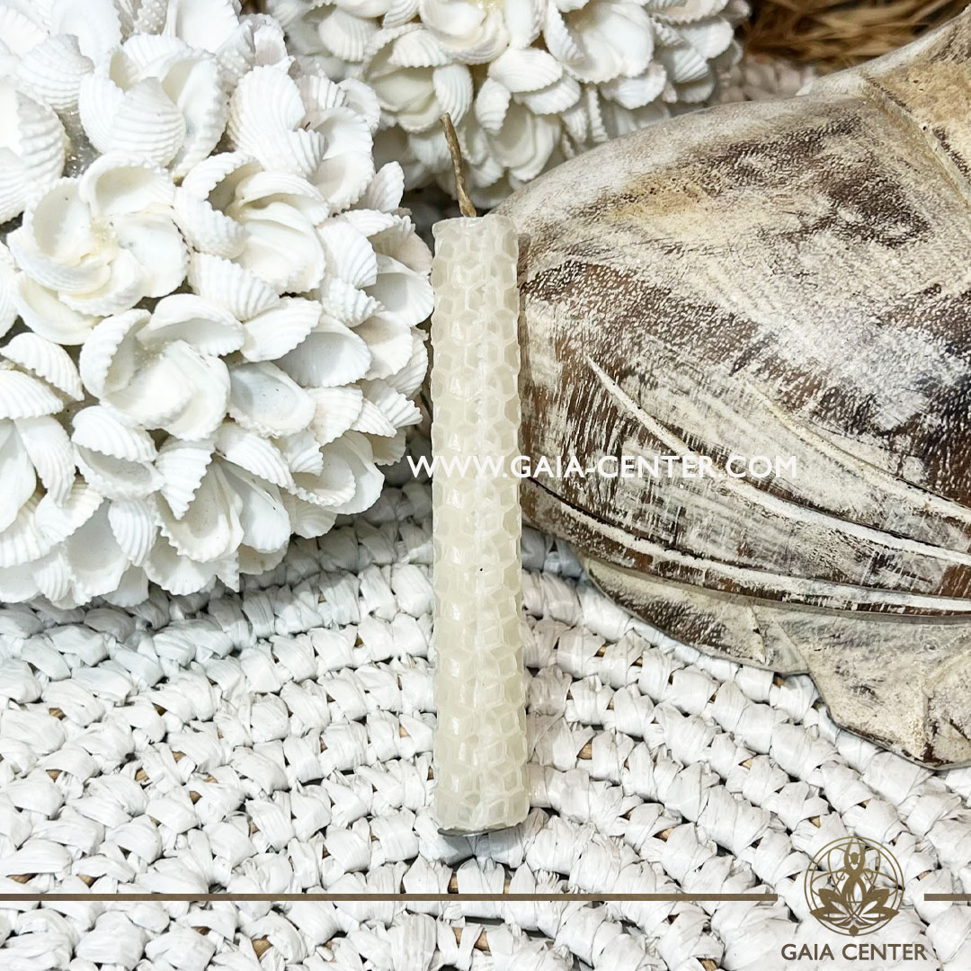 Magic Spell Candles White Natural Beeswax at Gaia Center Crystal Incense Shop in Cyprus.