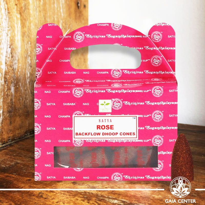 Backflow Dhoop Cones Rose by Satya at Gaia Center | Cyprus. Pack contains 24 cones.