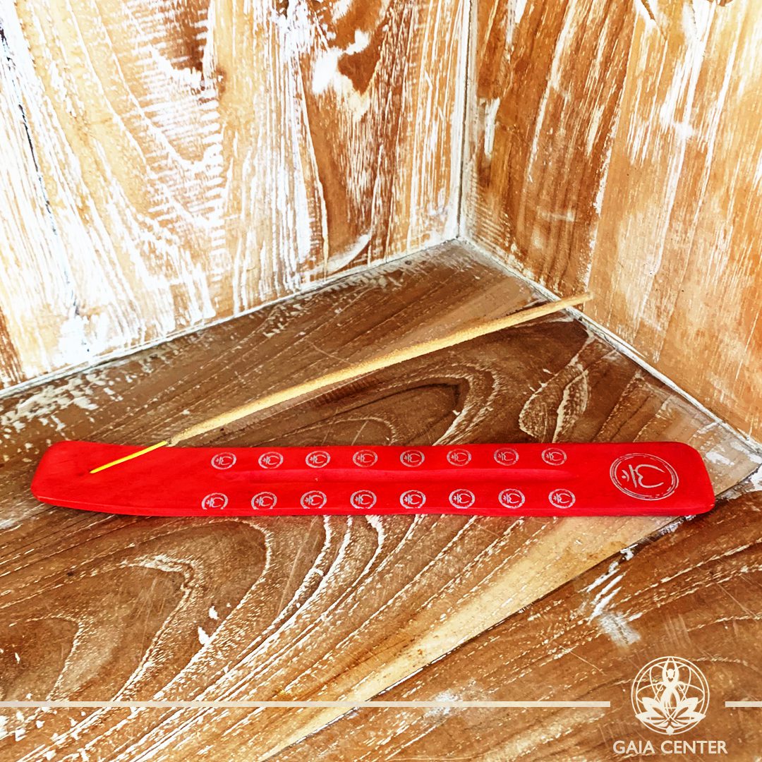 Incense Holder or Ash Catcher for incense sticks. Made from wood with artistic chakra colors design. Incense burners selection at Gaia Center | Cyprus.