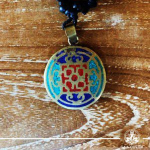 Tibetan Pendant yantra or mandala inlaid with semiprecious stones. Adjustable black string. Selection of Tibetan Jewelry made from crystals, gemstones, combination of metals at Gaia Center | Cyprus.