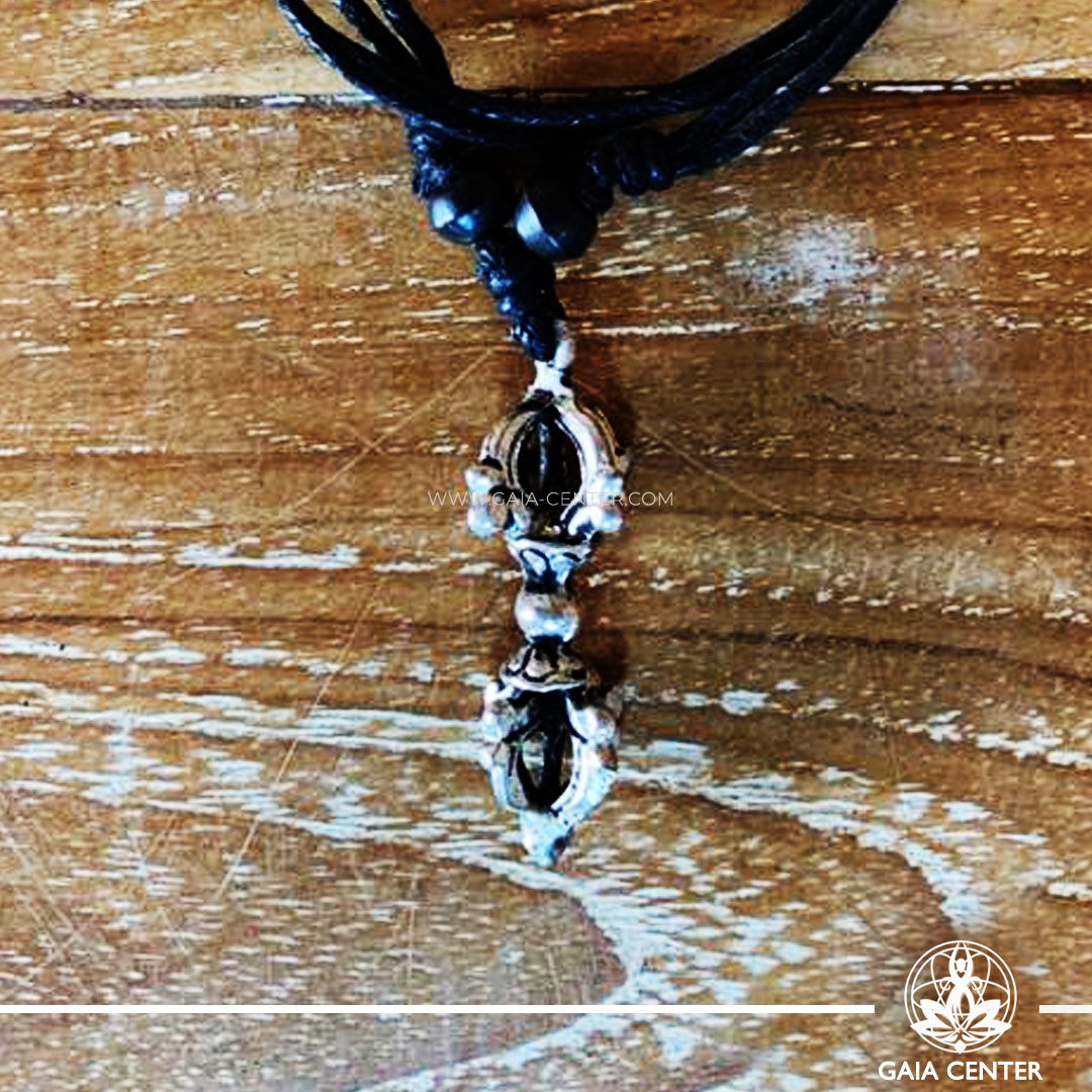 Tibetan Pendant Vajra or Dorje Style design. Adjustable black cord or string. Selection of Tibetan jewelry at Gaia Center | Cyprus.