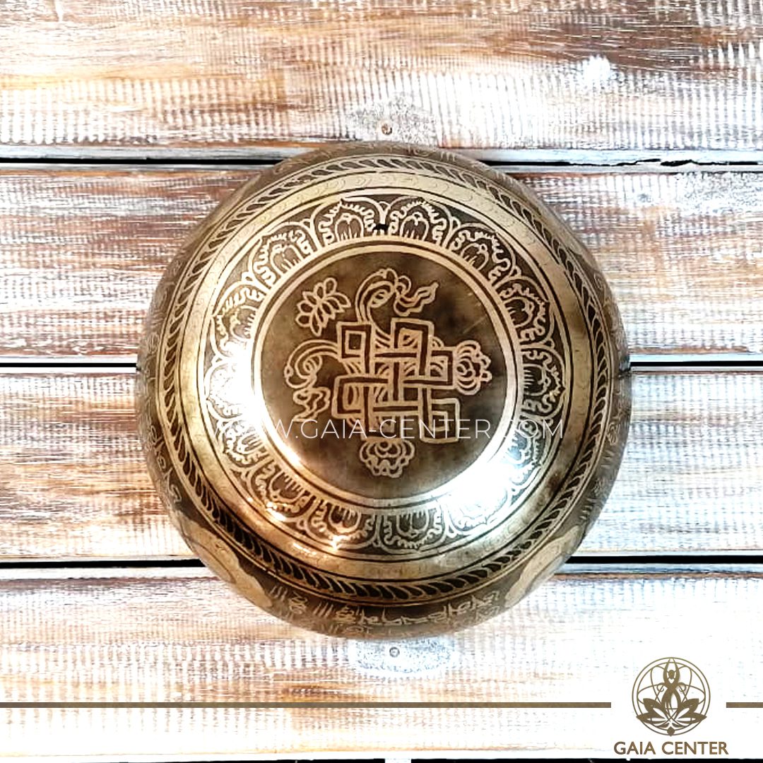 Tibetan Sining Bowl metal with engraved Buddha design with auspicious buddhist symbols and prayers /mantras for Sound Healing Therapy at GAIA CENTER | CYPRUS. Original from Nepal. Cyprus delivery to: Limassol, Paphos, Nicosia, Larnaca, Paralimni, Strovolos. Including provinces and small suburbs. Europe and International Worldwide shipping. Wholesale and Retail. Shop online for Singing Bowls: https://gaia-center.com