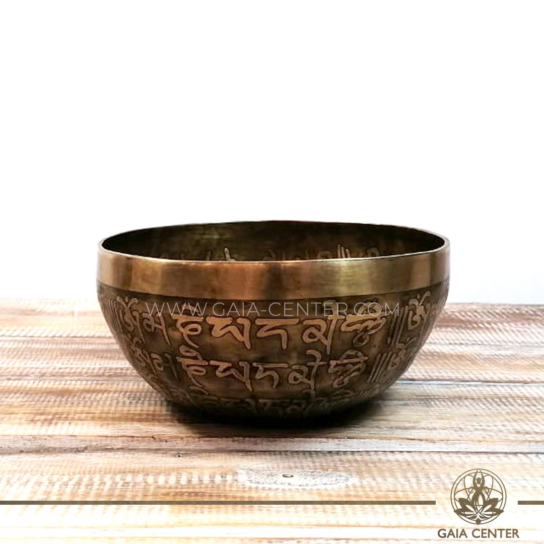 Tibetan Sining Bowl metal with engraved design auspicious buddhist symbols, Buddha and prayers /mantras for Sound Healing Therapy at GAIA CENTER | CYPRUS. Original top quality from Nepal. Cyprus delivery to: Limassol, Paphos, Nicosia, Larnaca, Paralimni, Strovolos. Including provinces and small suburbs. Europe and International Worldwide shipping. Wholesale and Retail. Shop online for Singing Bowls: https://gaia-center.com