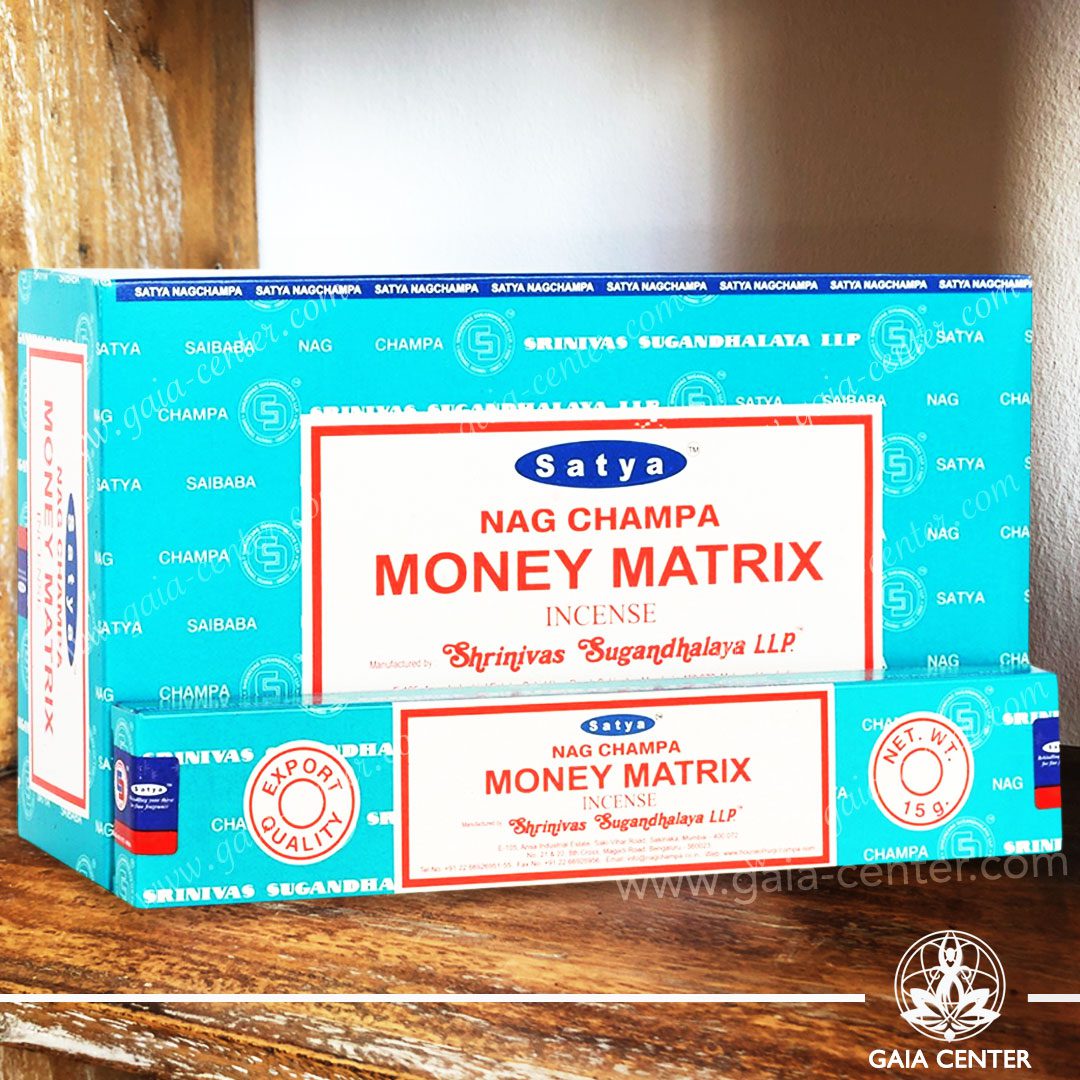 Incense Sticks pack 15g Money Matrix by Nag Champa Satya at Gaia Center | Cyprus. Selection of natural Incense sticks and Incense holders. Cyprus delivery to: Limassol, Paphos, Nicosia, Larnaca, Paralimni, Strovolos. Including provinces and small suburbs. Europe and International Worldwide shipping.