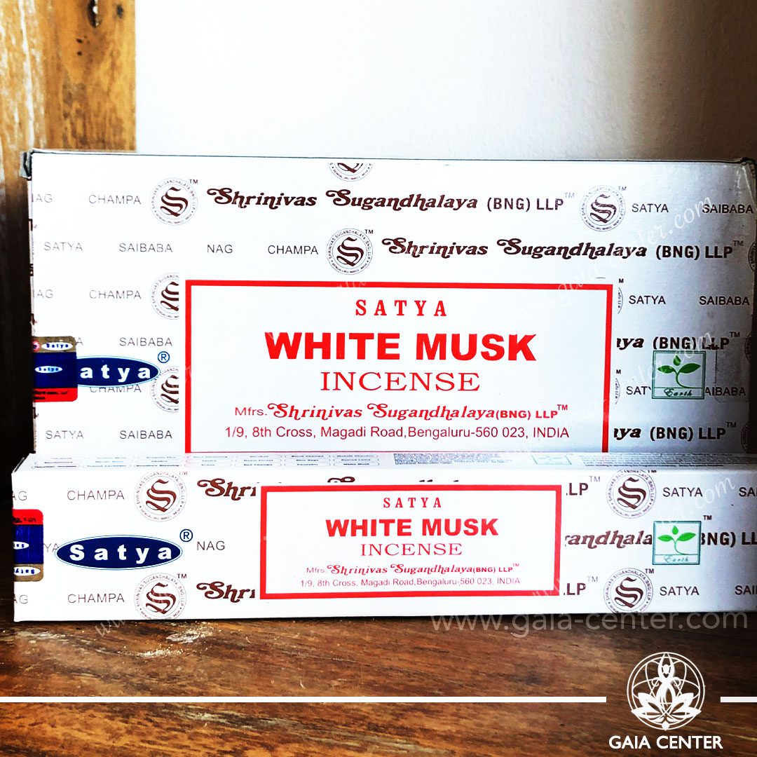 Incense Sticks pack 15g White Musk by Satya at Gaia Center | Cyprus. Selection of natural Incense sticks and Incense holders. Cyprus delivery to: Limassol, Paphos, Nicosia, Larnaca, Paralimni, Strovolos. Including provinces and small suburbs. Europe and International Worldwide shipping.