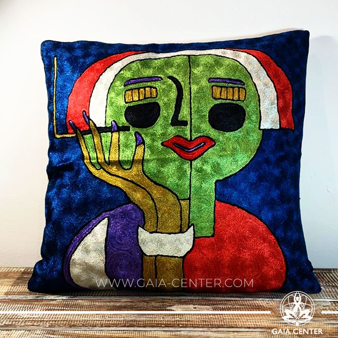 Decorative Cushion Cover Abstract from soft Kashmiri Art Silk 18x18". Great selection of artistic covers at Gaia Center in Cyprus. Cyprus delivery to: Limassol, Paphos, Nicosia, Larnaca, Paralimni, Strovolos. Including provinces and small suburbs. Europe and International Worldwide shipping. Wholesale and Retail. Shop online: https://gaia-center.com