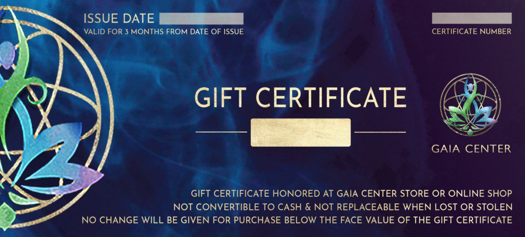 Gift Certificate or Gift Voucher to purchase products and services by Gaia Center. Shop online or visit our store in Cyprus.