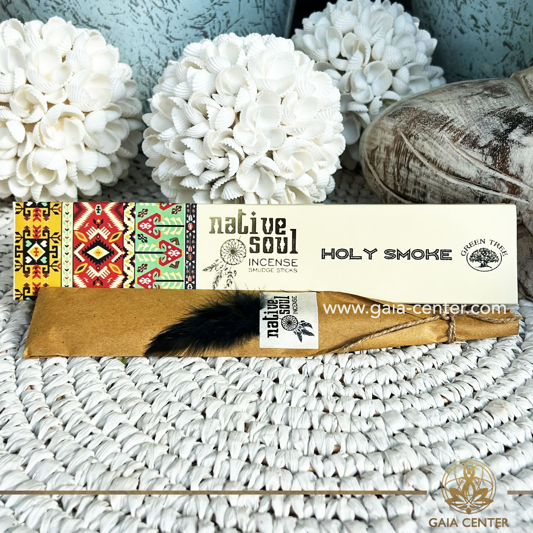 Natural Aroma Incense Sticks Holy Smoke by Native Soul Green Tree. 15g incense sticks in a pack. Order online at Gaia Center | Aroma Incense and Crystal Shop in Cyprus. Cyprus islandwide delivery: Limassol, Nicosia, Larnaca, Paphos. Europe & Worldwide delivery.