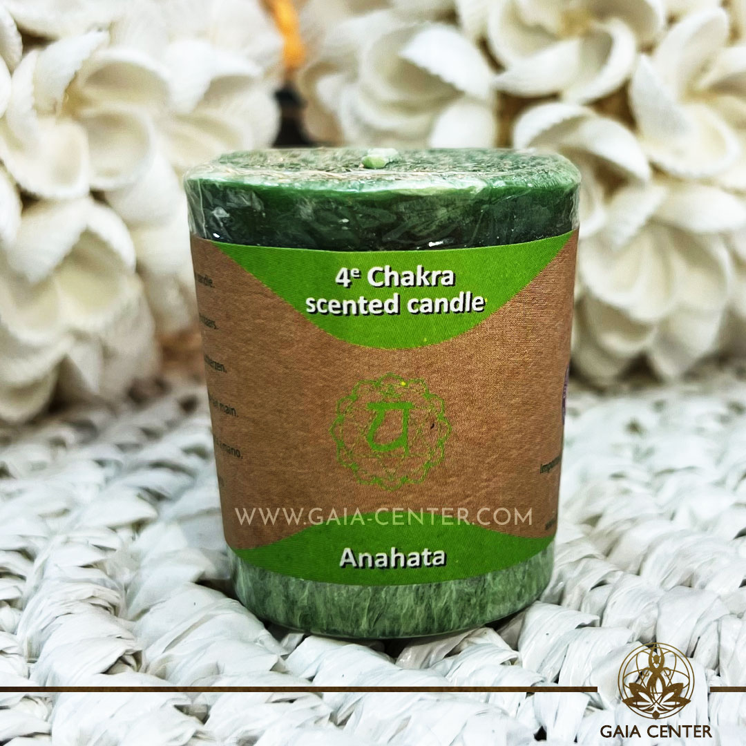 Natural Chakra Candle Anahata chakra 4 green color at Gaia Center | Crystal Incense Shop in Cyprus.