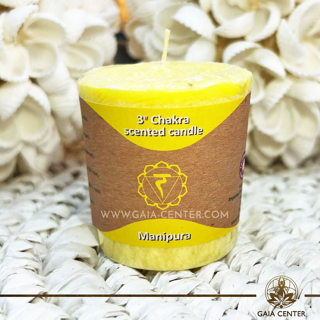 Natural Chakra Candle Manipura chakra 3 yellow color at Gaia Center | Crystal Incense Shop in Cyprus.