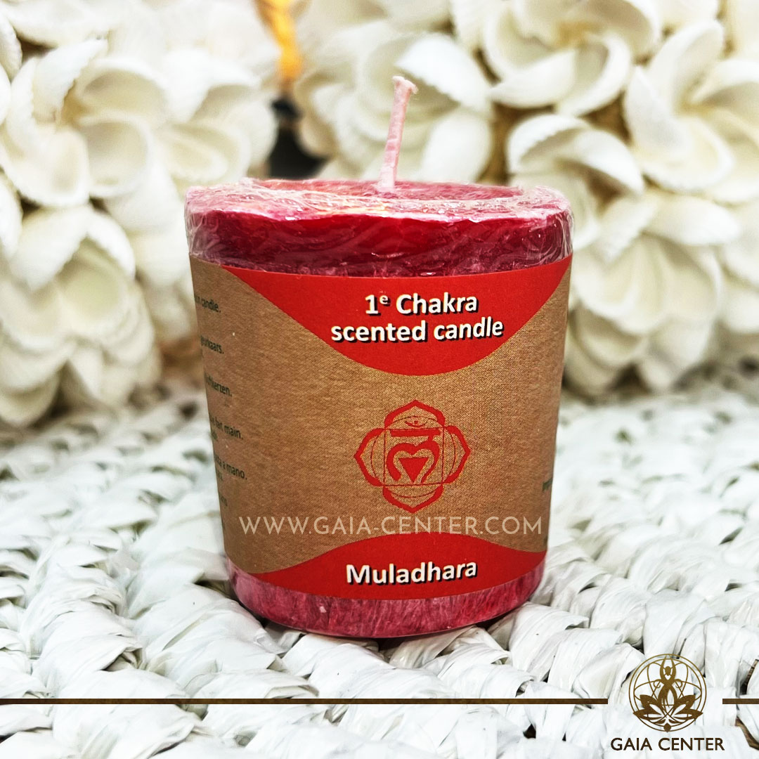 Natural Chakra Candle Muladhara chakra 5 red color at Gaia Center | Crystal Incense Shop in Cyprus.