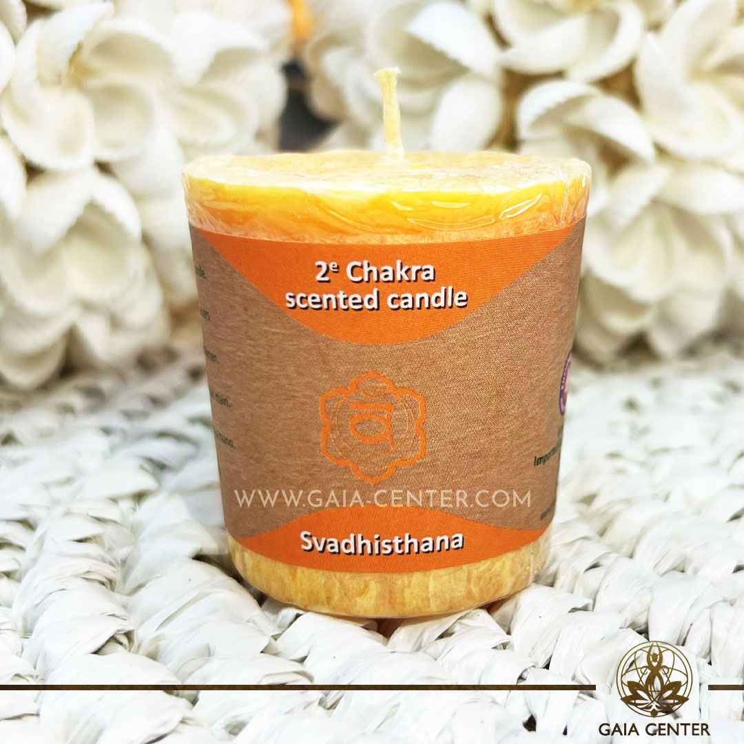 Natural Chakra Candle Swadhistana chakra 2 orange color at Gaia Center | Crystal Incense Shop in Cyprus.